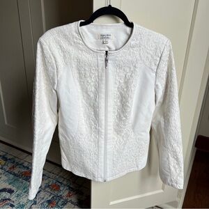 Yvonne & Marie for Revue White Faux Leather and Lace Zip-Up Jacket Size M